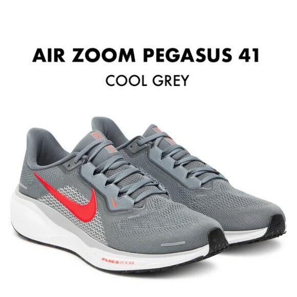 Nike Air Zoom Pegasus 41 Running Training Gym Shoes Grey Red - Picture 1 of 14